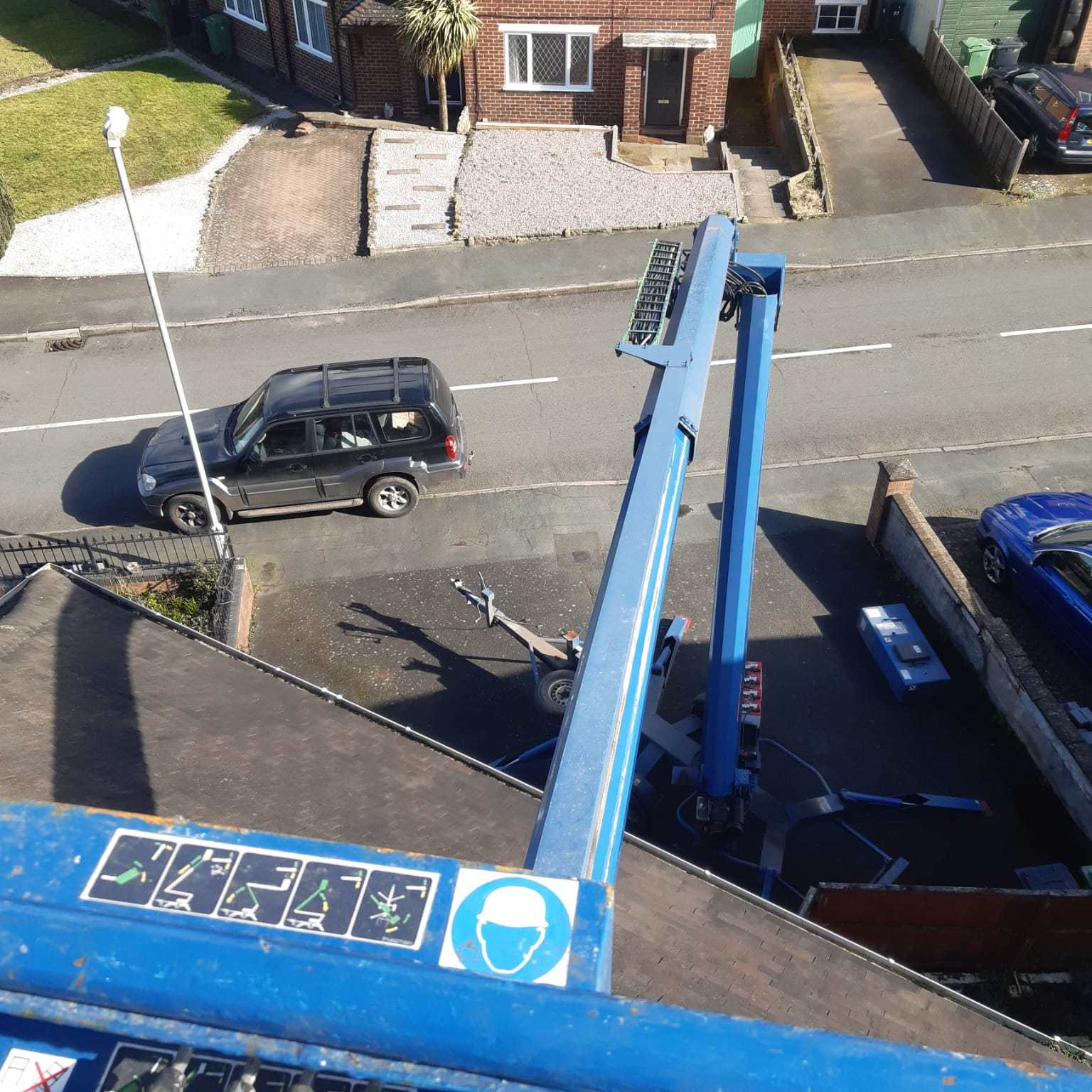 Photo of a road from the cherry picker at height
